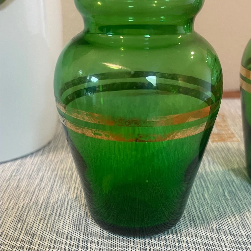 Pair of Vintage Forest Green Anchor Hocking Bud Vases